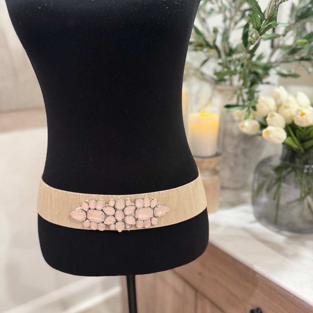 The Limited Elegant Beige Belt with Pink Gemstones